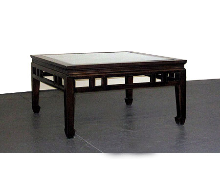 A large square Chinese coffee table with latticework top 